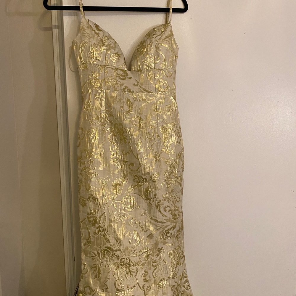 Alamour The Label Gold Brocade Mermaid Gown Dress - Picture 3 of 8